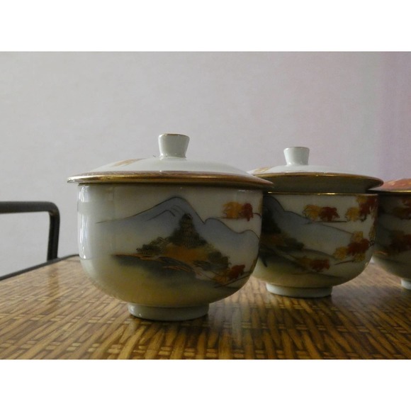 Vintage Kutani Yunomi, Lidded Tea Cup Set, With Autumnal Décor - Picture 2 of 8